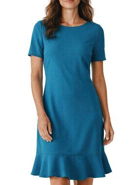 Diane von Furstenberg Dress Shift Ruffle Hem Ponte Cerulean Blue 6